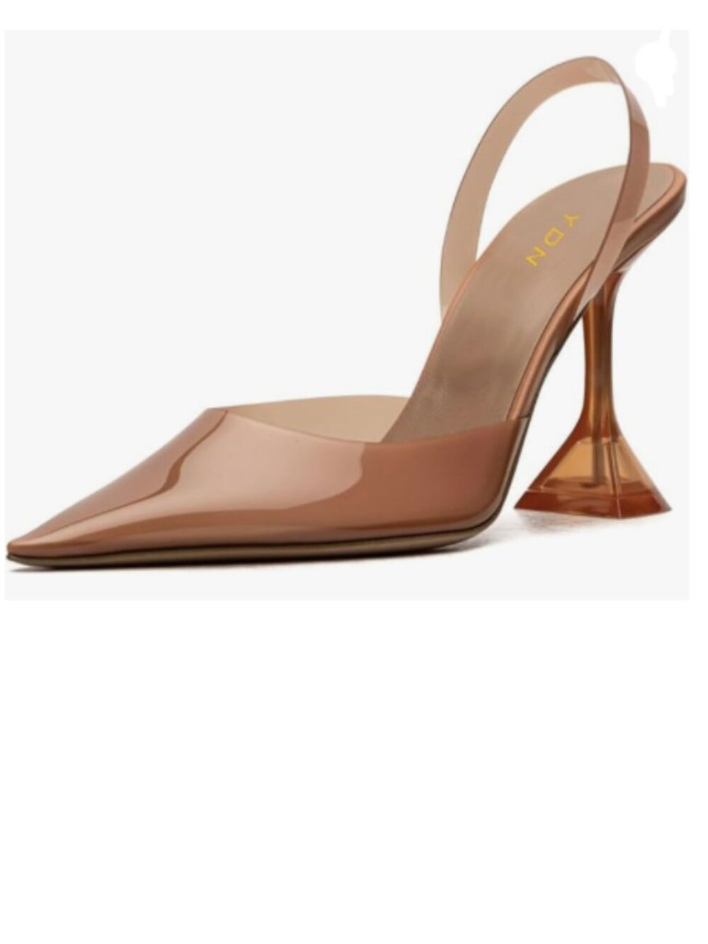 YDN Brown Transparent Pumps Slingback Slip On Wineglass Slim High Heels Shoes